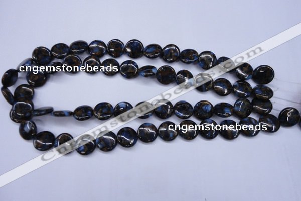 CGO200 15.5 inches 12mm flat round gold blue color stone beads