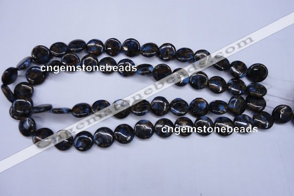 CGO201 15.5 inches 14mm flat round gold blue color stone beads