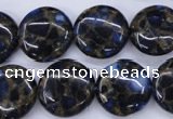 CGO203 15.5 inches 18mm flat round gold blue color stone beads