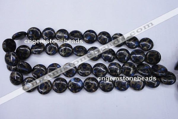 CGO204 15.5 inches 20mm flat round gold blue color stone beads