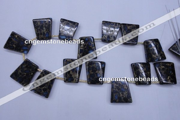 CGO215 Top-drilled 22*28mm trapezoid gold blue color stone beads