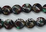 CGO33 15.5 inches 14mm flat round gold multi-color stone beads