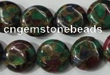 CGO34 15.5 inches 16mm flat round gold multi-color stone beads