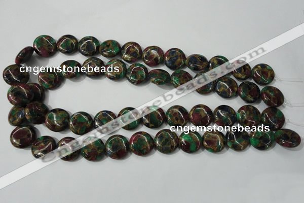 CGO34 15.5 inches 16mm flat round gold multi-color stone beads