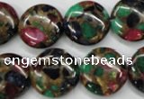 CGO35 15.5 inches 18mm flat round gold multi-color stone beads