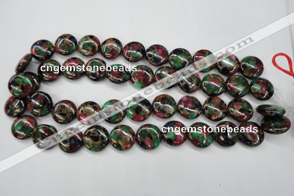 CGO36 15.5 inches 20mm flat round gold multi-color stone beads