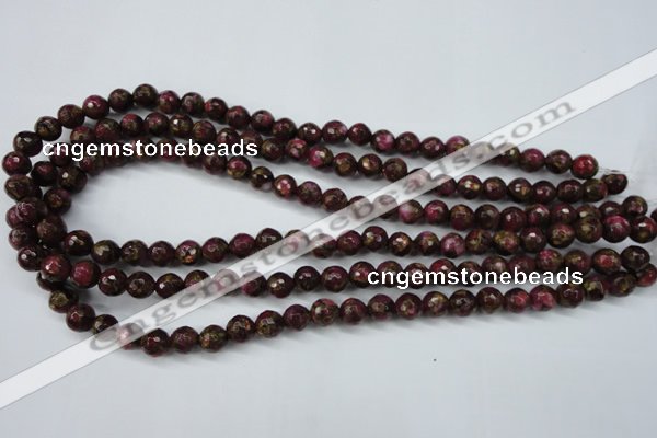 CGO63 15.5 inches 8mm faceted round gold red color stone beads