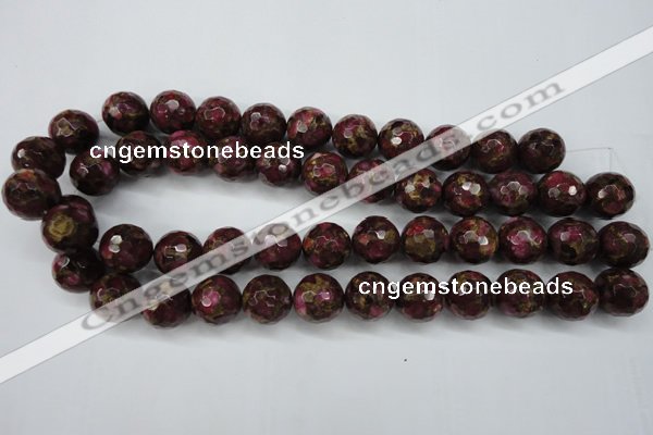 CGO65 15.5 inches 12mm faceted round gold red color stone beads