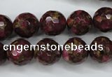 CGO66 15.5 inches 14mm faceted round gold red color stone beads