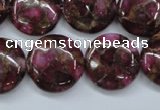 CGO89 15.5 inches 18mm flat round gold red color stone beads