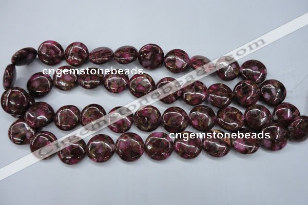 CGO89 15.5 inches 18mm flat round gold red color stone beads