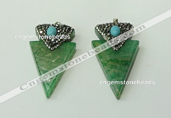 CGP105 30*55mm arrowhead agate gemstone pendants wholesale