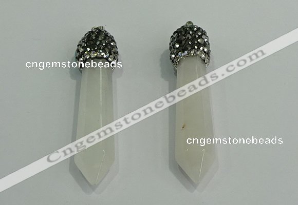 CGP178 10*55mm sticks white crystal gemstone pendants wholesale