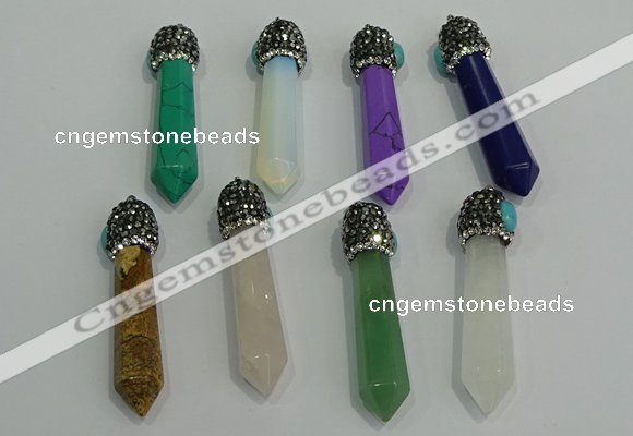 CGP198 10*55mm sticks mixed gemstone pendants wholesale