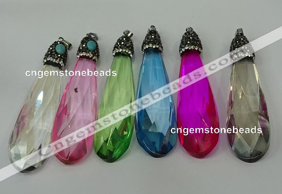 CGP239 20*80mm faceted teardrop crystal glass pendants wholesale