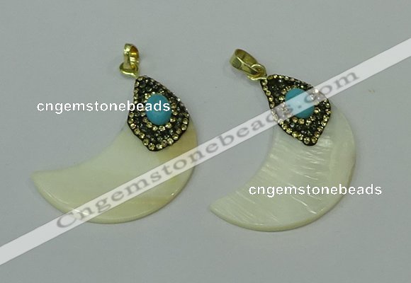 CGP281 20*40mm moon pearl shell pendants wholesale