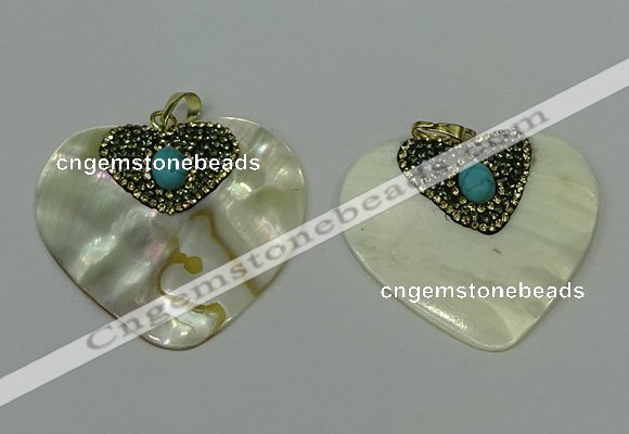 CGP288 40*45mm heart pearl shell pendants wholesale