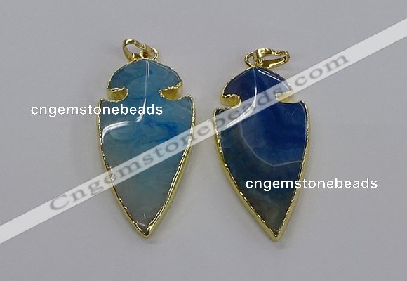 CGP3005 22*45mm arrowhead agate gemstone pendants wholesale