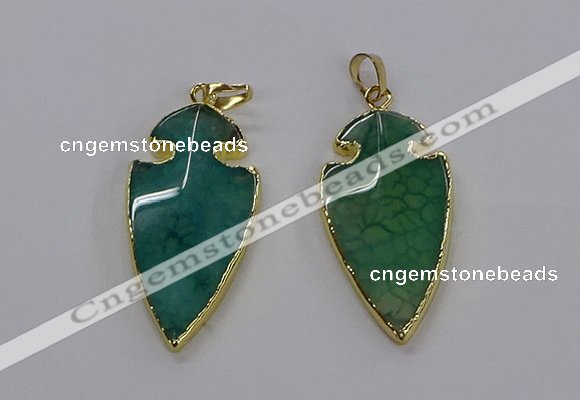 CGP3006 22*45mm arrowhead agate gemstone pendants wholesale