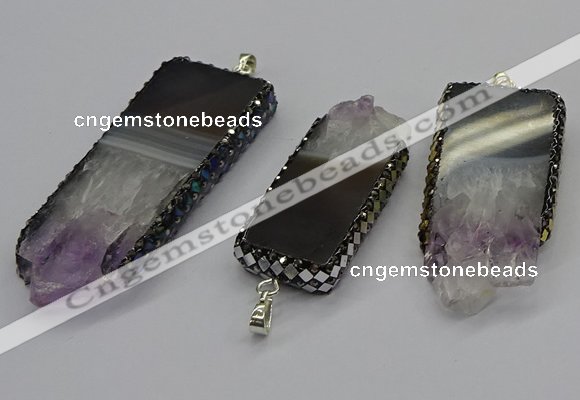 CGP3078 25*50mm - 30*65mm freeform druzy amethyst pendants