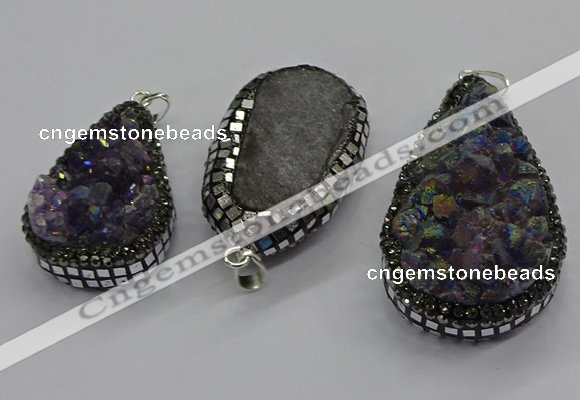 CGP3100 25*40mm - 30*65mm freeform plated druzy amethyst pendants