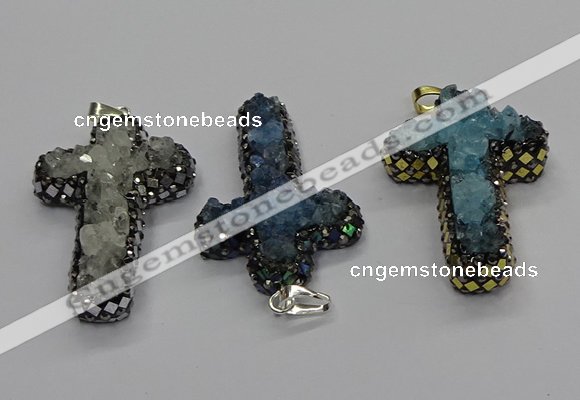 CGP3111 30*50mm cross druzy agate pendants wholesale