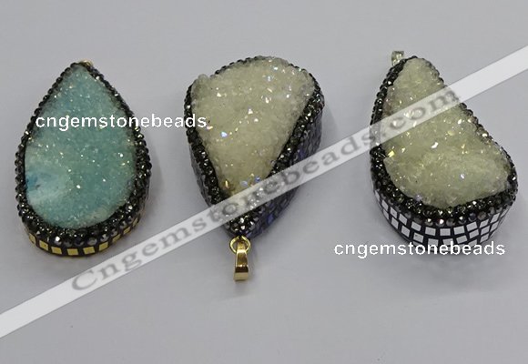 CGP3113 30*55mm flat teardrop druzy agate pendants wholesale