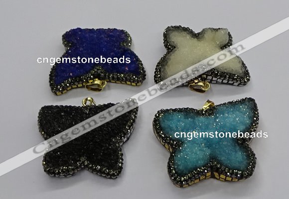 CGP3114 40*45mm butterfly druzy agate pendants wholesale