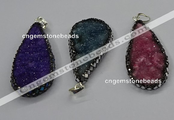 CGP3138 25*50mm - 25*55mm flat teardrop druzy agate pendants