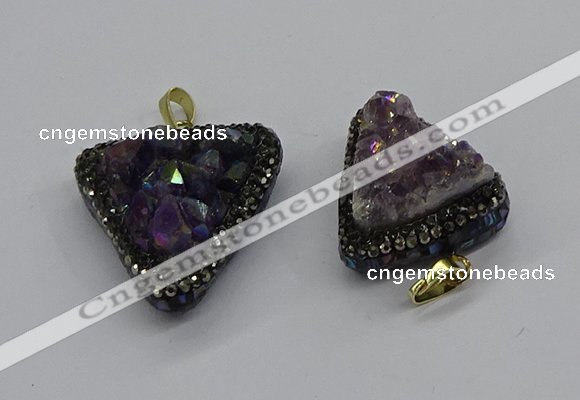 CGP3140 25*30mm - 30*35mm triangle plated druzy amethyst pendants