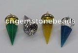 CGP3157 22*50mm faceted cone agate gemstone pendants wholesale