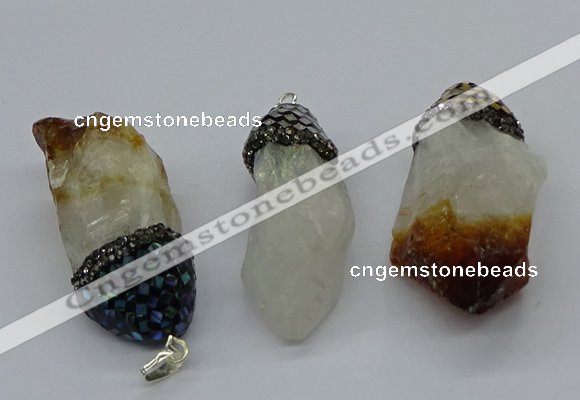 CGP3209 25*45mm - 28*50mm nuggets citrine & white crystal pendants