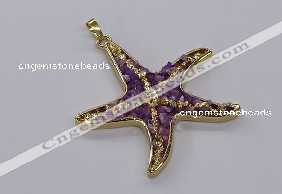 CGP3232 55*58mm starfish druzy agate pendants wholesale