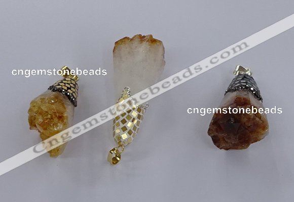 CGP3298 20*40mm - 25*45mm faceted freeform druzy citrine pendants