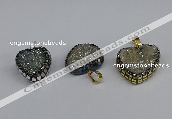 CGP3390 20*20mm - 25*25mm heart plated druzy agate pendants