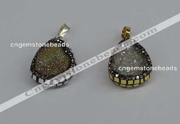 CGP3391 18*25mm flat teardrop plated druzy agate pendants