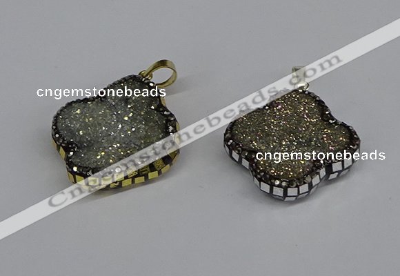 CGP3392 28*28mm - 30*30mm flower plated druzy agate pendants