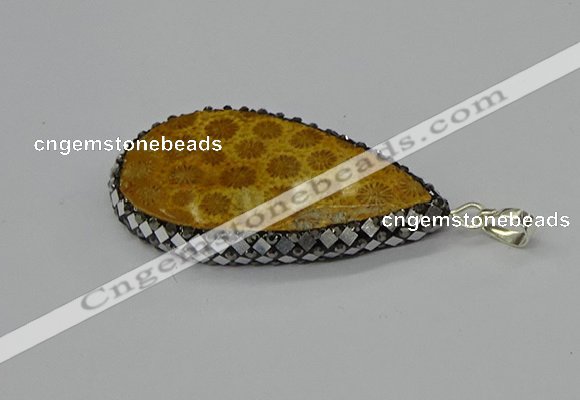 CGP3416 30*50mm - 35*55mm flat teardrop fossil coral pendants