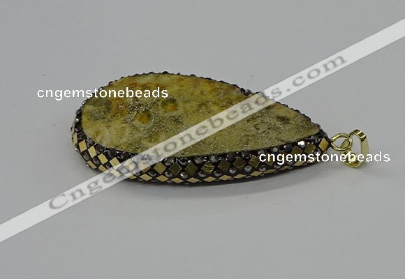 CGP3417 30*50mm - 35*55mm flat teardrop fossil coral pendants
