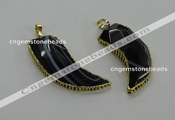 CGP3459 16*30mm - 18*40mm horn black agate pendants