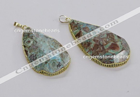 CGP3468 30*40mm - 35*50mm faceted flat teardrop ocean agate pendants