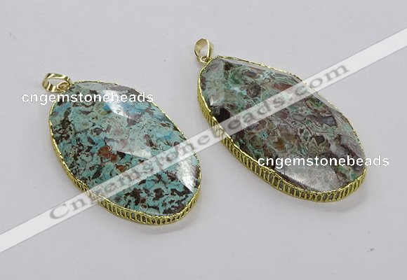 CGP3469 30*50mm - 35*55mm faceted oval ocean agate pendants