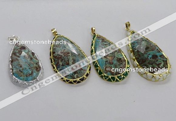 CGP3480 30*50mm - 35*55mm faceted flat teardrop ocean agate pendants