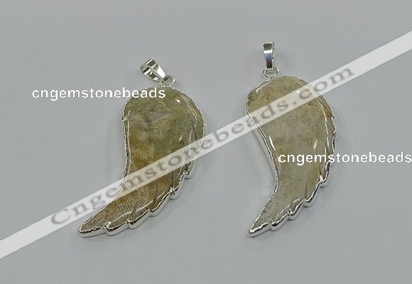 CGP3483 22*45mm - 25*50mm wing-shaped fossil coral pendants