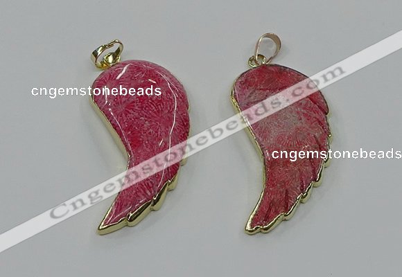 CGP3494 22*45mm - 25*50mm wing-shaped fossil coral pendants