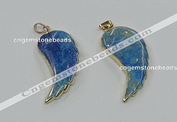 CGP3495 22*45mm - 25*50mm wing-shaped fossil coral pendants