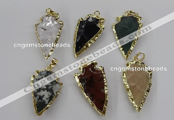 CGP3508 20*30mm - 22*40mm arrowhead mixed gemstone pendants