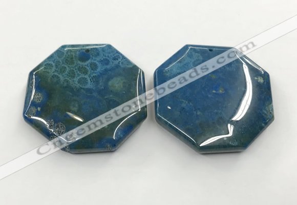 CGP3549 50mm - 53mm octagonal chrysanthemum agate slab pendants