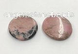 CGP3624 48mm - 51mm flat round rhodochrosite gemstone pendants