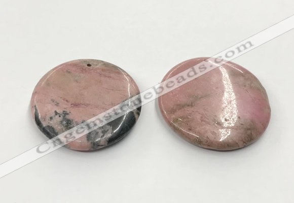 CGP3624 48mm - 51mm flat round rhodochrosite gemstone pendants